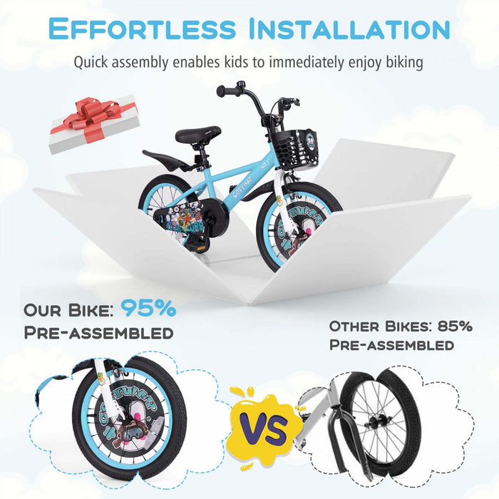 16" Kid's Bike For 4-7 With Height-adjustable Handlebar & Saddle Handbrake Blue