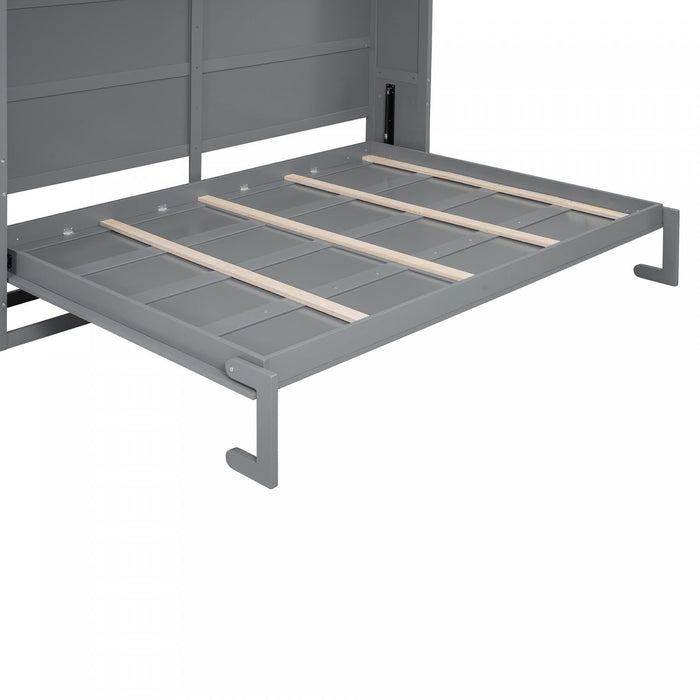 Eileen Space-saving Murphy Wall Bed With Cabinets, Queen Size - Grey 