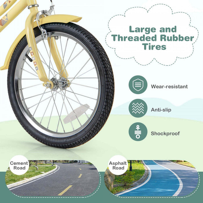 Costway 18" Kids Bike With Height Adjustable Handlebar Seat Basket Bell Training Wheels Yellow