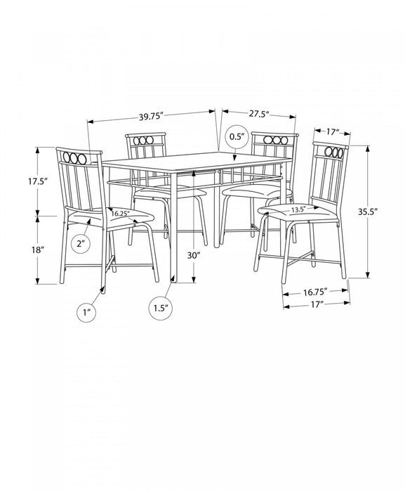 Dining Table 5-Piece Set Small Rectangular Kitchen White Marble-Look Laminate Black Metal Contemporary Modern