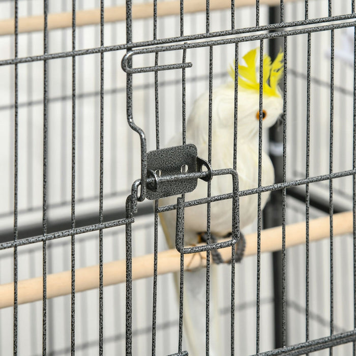 Pawhut 52\" Large Rolling Steel Bird Cage Bird House With Rolling Stand, Storage Shelf, Wood Perch, F