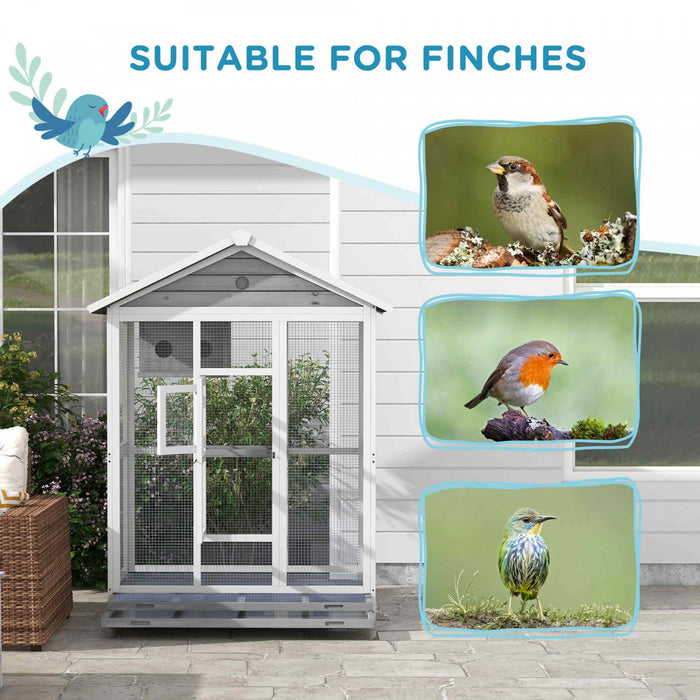 Pawhut 65\" Bird Cage Large Wooden Aviary For Canary With Standing Pole Nest Slide-out Tray, For Indo