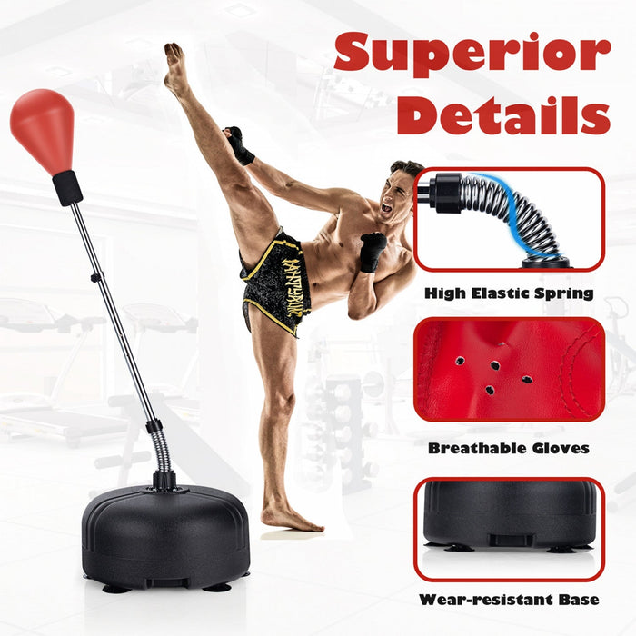 Costway Freestanding Punching Bag With Stand Boxing Gloves For Adult Kids Adjustable Red