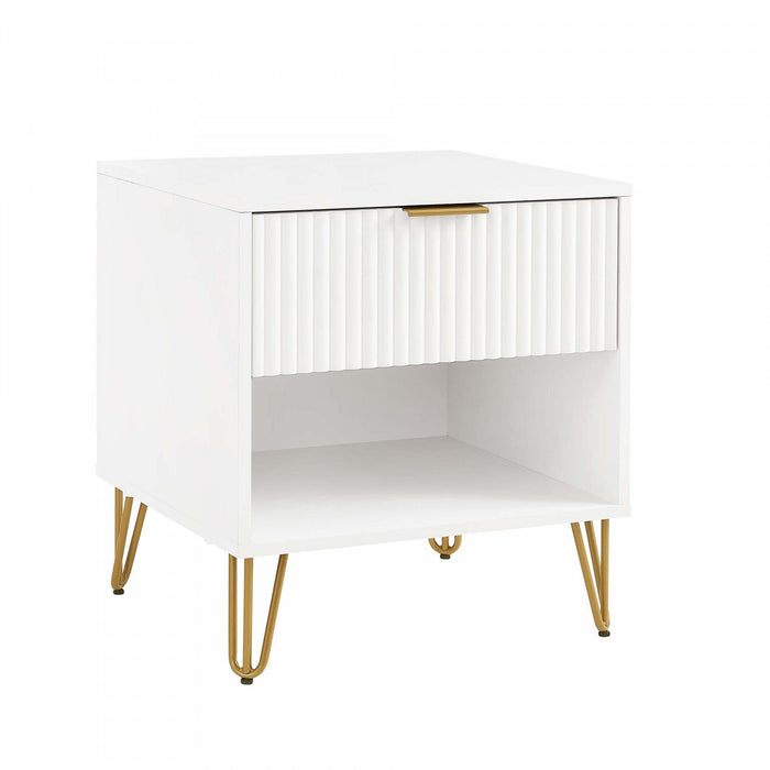 Dumbo Modern 20\" Fluted Nightstand in White (1-Drawer) 