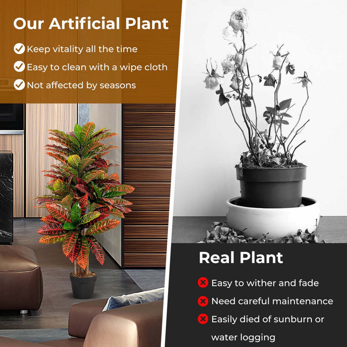 Costway Artificial Croton Plant 40" Tall Faux Fiddle Leaf Fig Tree Fake Croton Palm Tree