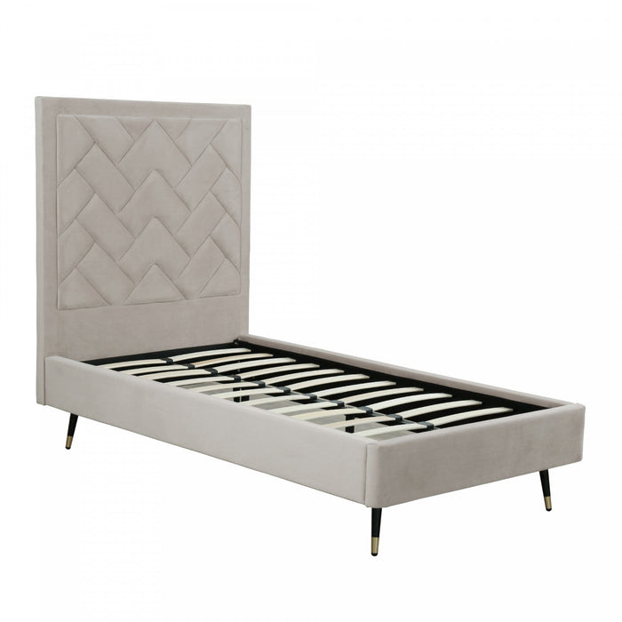Crosby Modern Upholstered Velvet Twin Bed in Greige 