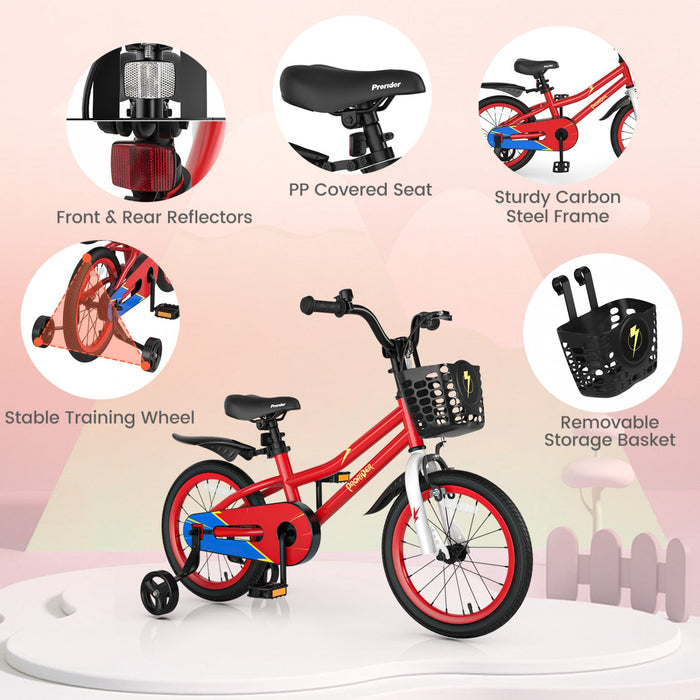 Costway 16" Kid's Bike With Removable Training Wheels & Basket For 4-7 Years Old Red
