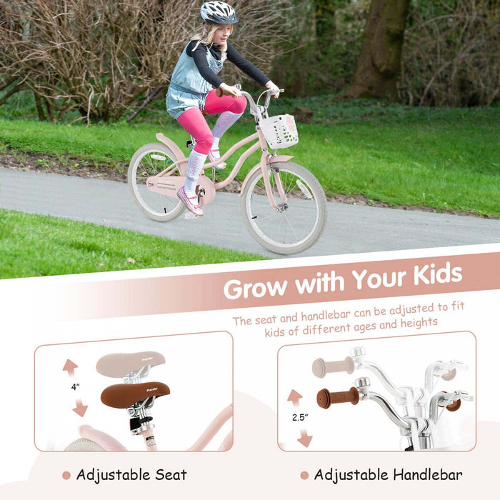 Prorider 20" Kids Bike With Height Adjustable Handlebar & Seat Hand Brake & Coaster Brake Pink