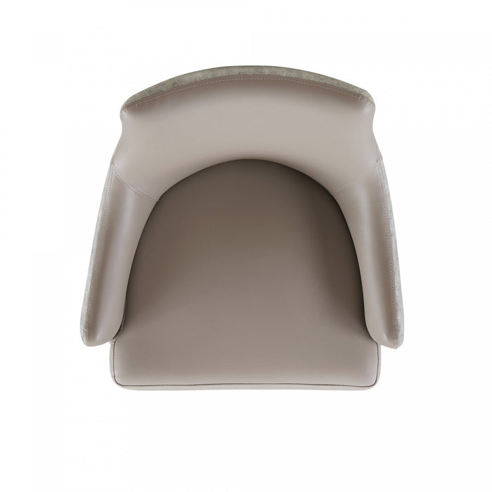 Connie Modern Wood Vegan Leather and Velvet Armchair in Taupe 