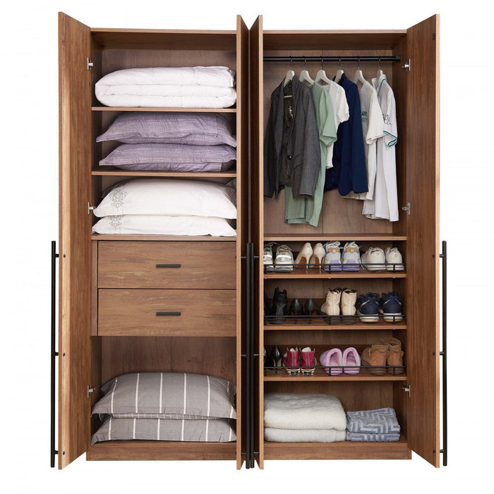 Lee Modern 2-Piece Wardrobe Closet in Golden Brown Armoire 