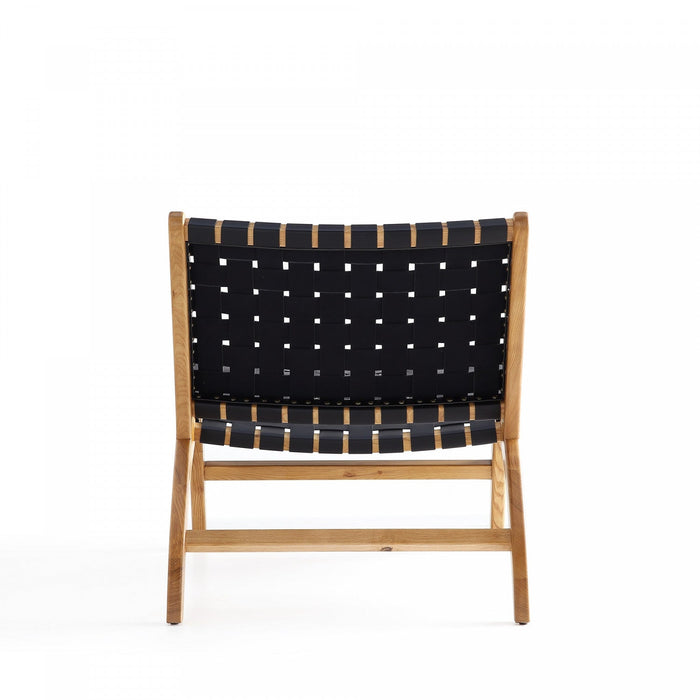 Maintenon Industry Chic Wood Vegan Leather Accent Chair in Black and Natural - Set of 2 