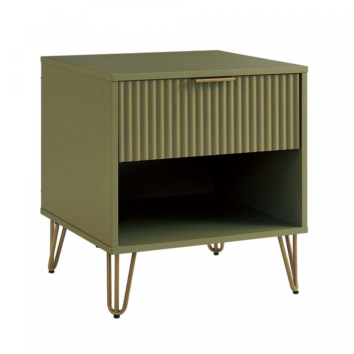 Dumbo Modern 20\" Fluted Nightstand in Olive Green (1-Drawer) 