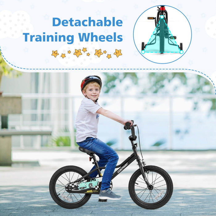 Costway 16" Kids Training Bike With Removable Training Wheels Pneumatic Tires Black