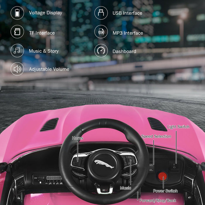 Costway 12v Jaguar F-type Svr Licensed Kids Ride On Car W/ Mp3 & Lights Pink
