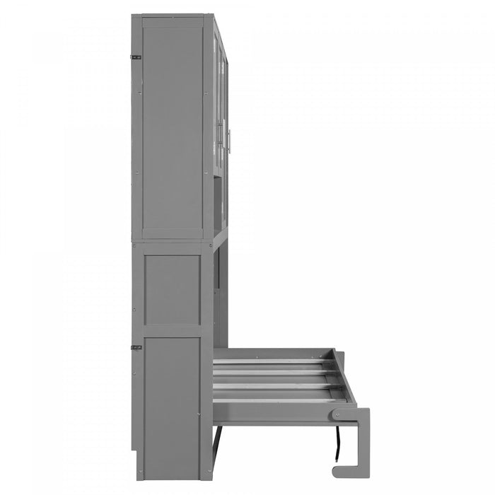 Ethan Space-Saving Murphy Bed with Storage and Foldable Design,Twin Size,Grey Twin Bed  