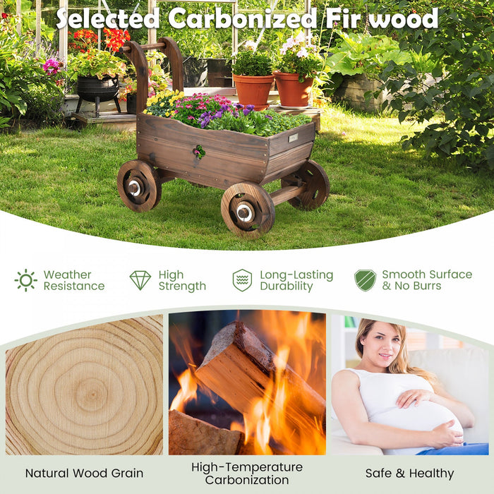 Decorative Wagon Cart Plant Flower Pot Stand Wooden Raised Garden Planter Box