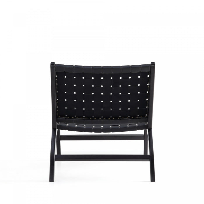 Maintenon Industry Chic Wood Vegan Leather Accent Chair in Black - Set of 2 