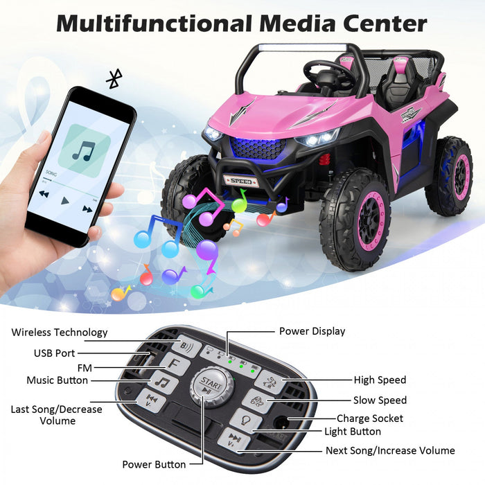 Costway 12v 2-seater Kids Ride On UTV RC Electric Vehicle Suspension W/ Lights & Music
