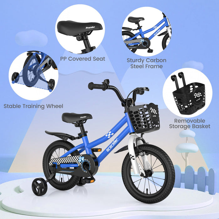 Costway 14" Kid's Bike W/ Removable Training Wheels & Basket For 3-5 Years Old Blue