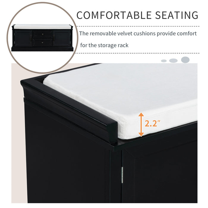 Boyce Solid Wood Storage Bench With 4-door Shoe Cabinet With Cushion - Black 