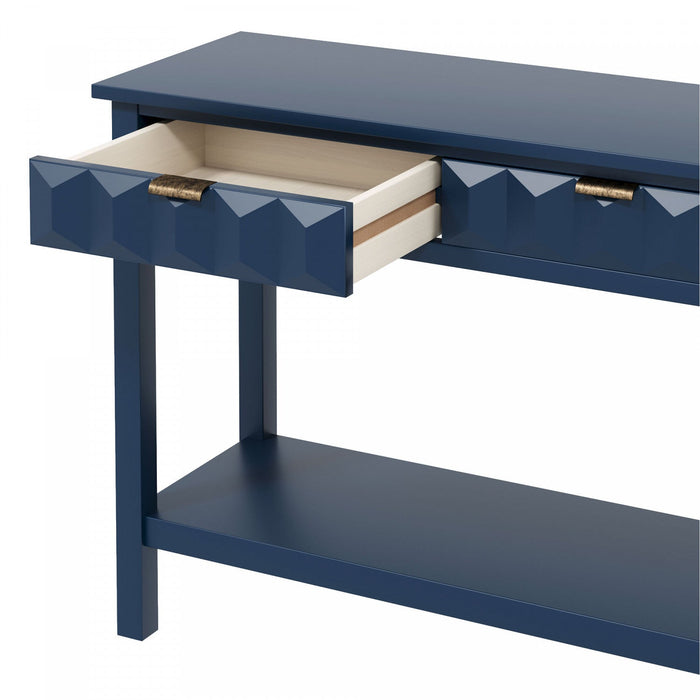 Oliver 60'' Fir Veneer Entryway Table with Honeycomb Design and Drawers, Navy Blue Sofa Table  