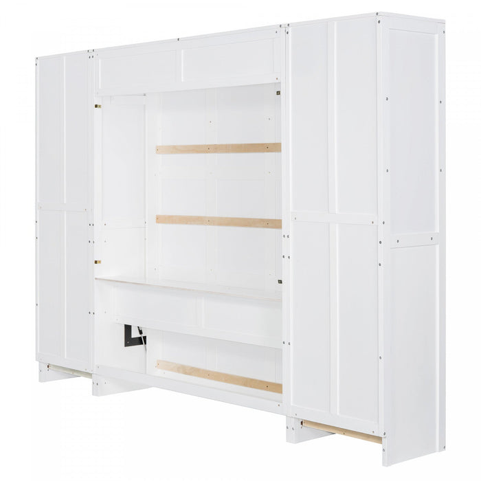 Angela Engineered Wood Murphy Wall Bed With Drawers And Shelves, Queen Size - White 