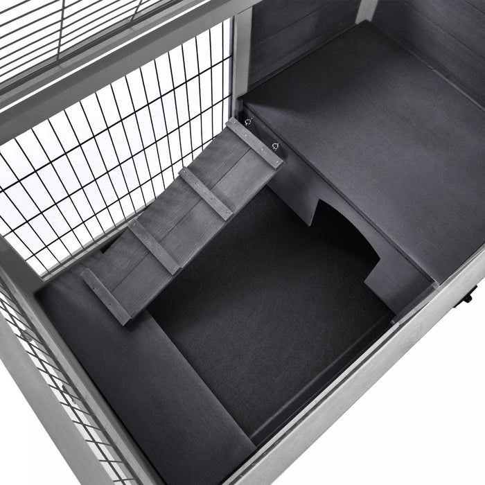 Pawhut Wooden Indoor Rabbit Hutch Elevated Bunny Cage Habitat With Enclosed Run With Wheels, Ideal F