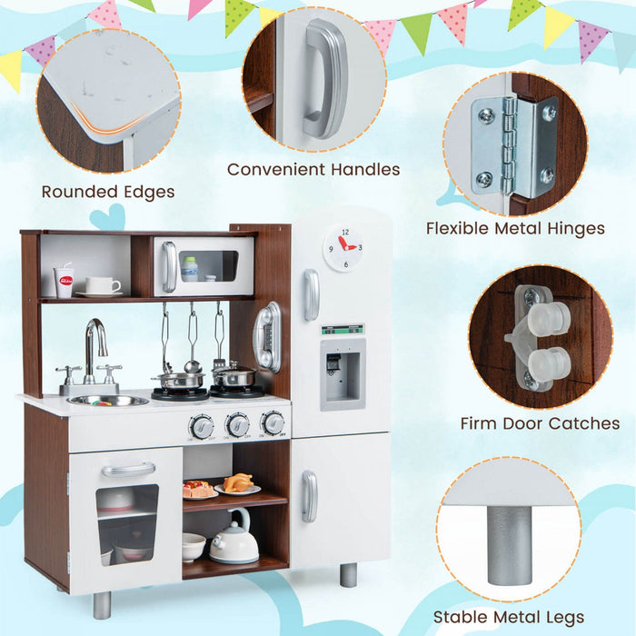 Costway Kids Kitchen Playset Pretend Play Kitchen Toy With Realistic Sounds & Lights