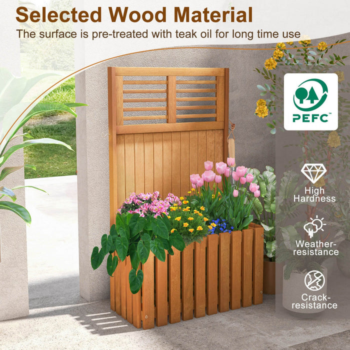 Costway Wooden Plant Stand Raised Garden Bed With Trellis & Planter Box Privacy Screen