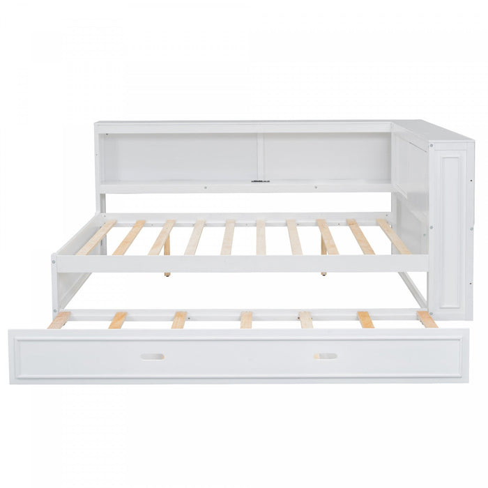 Diana Wood Full Daybed With Storage Shelves, Usb, Led - White 