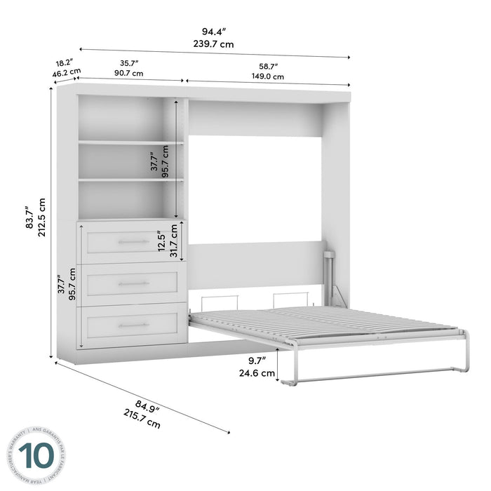Bestar Pur Full Murphy Unit with Drawers 95-Inch Wall Bed - Rustic Brown