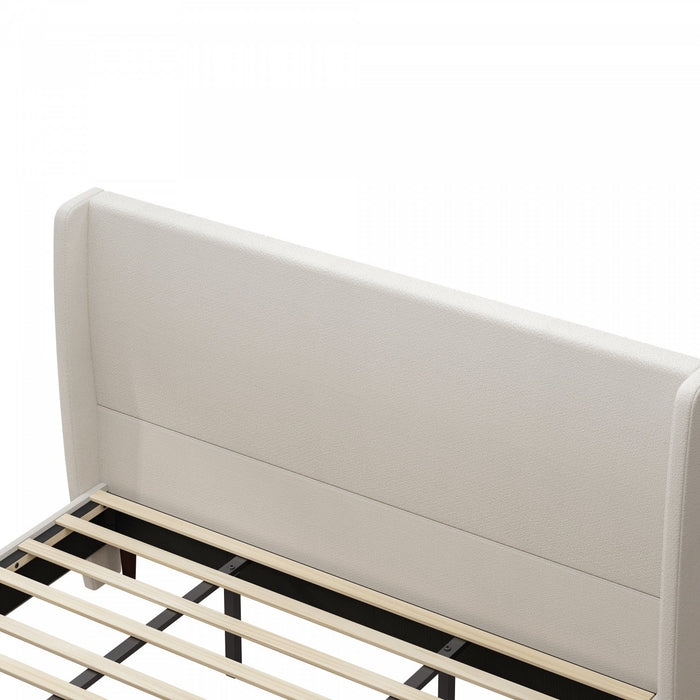 Harper Upholstered King Bed Frame with High Headboard, Chenille Fabric - Beige 