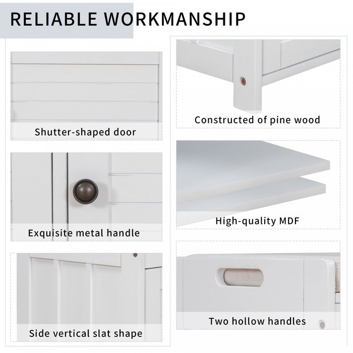 Olivia Pine Wood Storage Bench With 3-door Shoe Cabinet With Hidden Compartment - White 