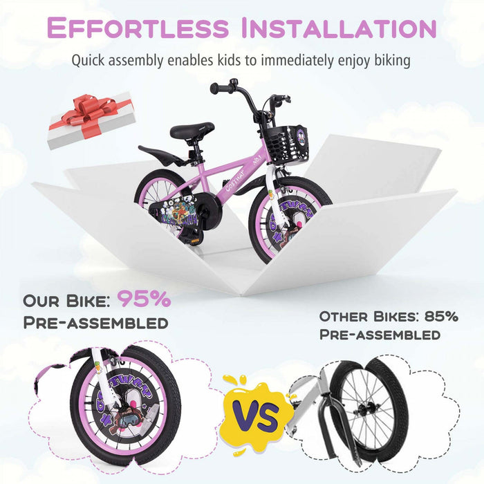 Costway 16" Kid's Bike For 4-7 With Height-adjustable Handlebar & Saddle Handbrake Purple