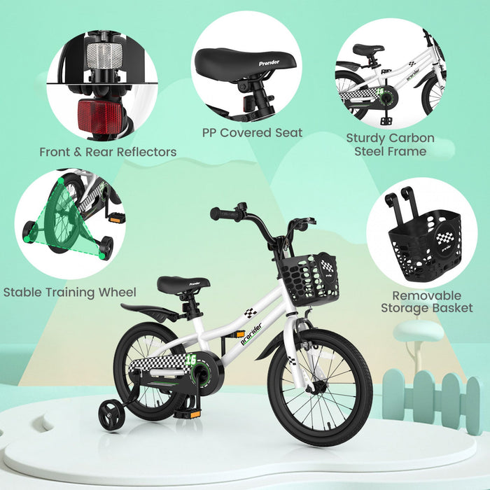 Costway 16" Kid's Bike With Removable Training Wheels & Basket For 4-7 Years Old White