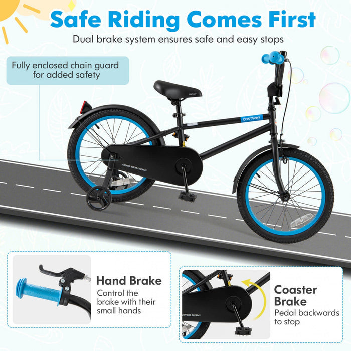 Costway 18" Kids Bike With Adjustable Saddle Handlebar Removable Training Wheels Handbrake Black