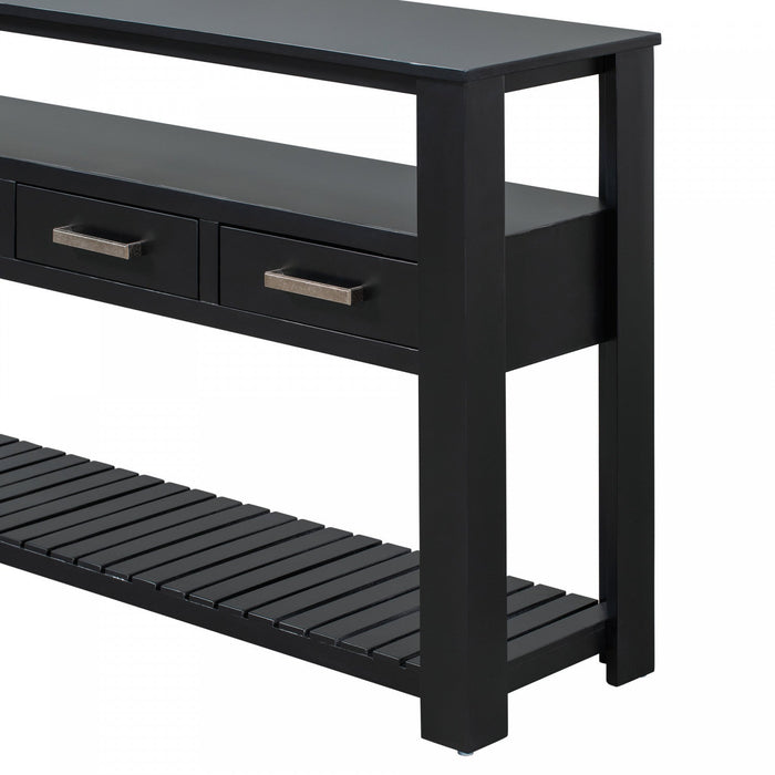 Ava 62.2'' Large Entryway Table with Drawers and Open Shelves,Black Sofa Table  