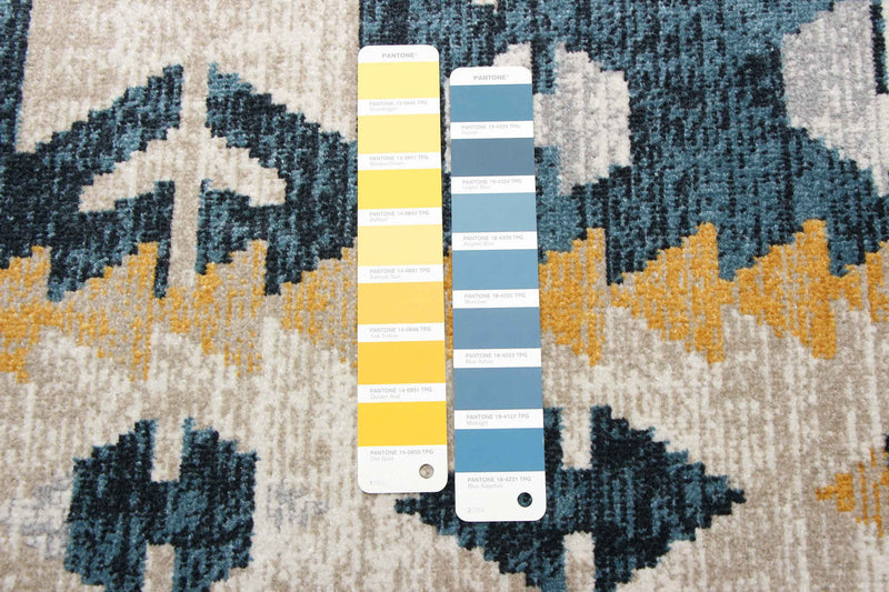 Mosaic Taupe/Blue Machine Washable Area Rug - 6'0\" x 9'0\"
