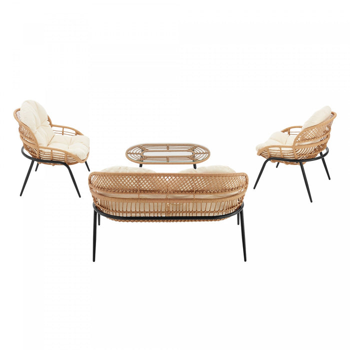 Pine Modern 4-Piece Conversation Set in Cream Patio Seating Package 
