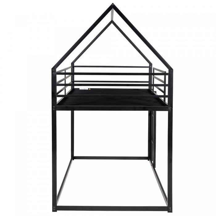 Liam House Bunk Bed with Built-in Ladder and Metal Frame,Twin Over Twin Size,Black  