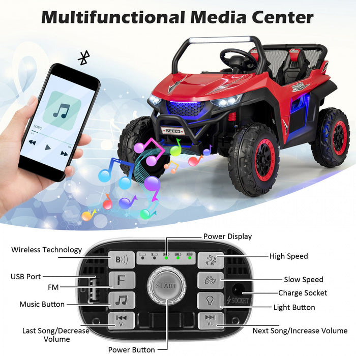 Costway 12v 2-seater Kids Ride On UTV RC Electric Vehicle Suspension W/ Lights & Music