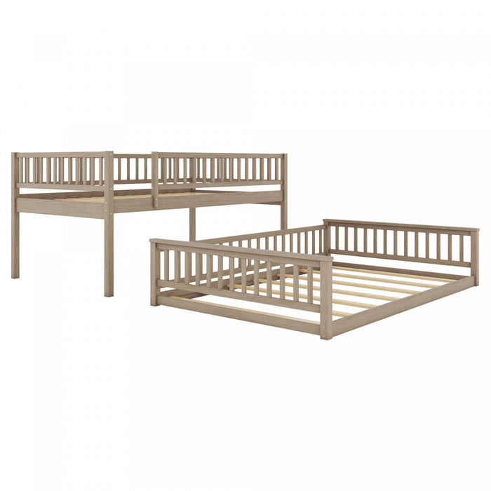 Sabrina Full Xl Over Queen Solid Wood Convertible Design Bunk Bed With Ladder - Walnut 
