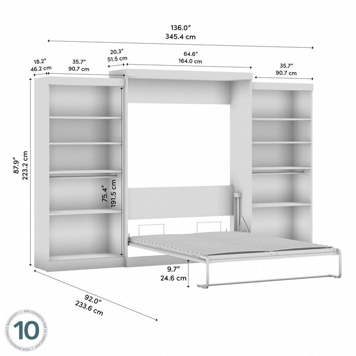 Bestar Pur Queen Murphy Bed with Two Shelving Units 136-Inch Wall Bed - Rustic Brown