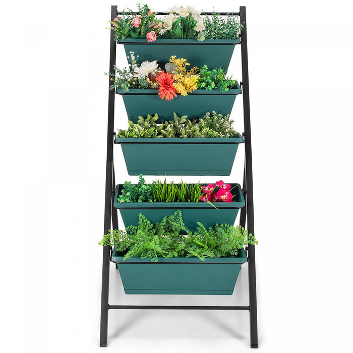 Costway 5-tier Vertical Garden Planter Box Elevated Raised Bed W/5 Container Green