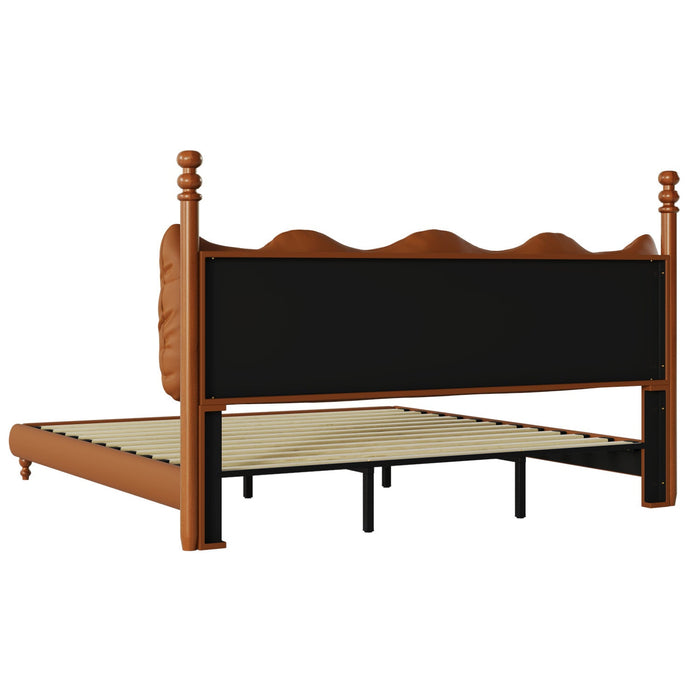 Emma Faux Leather Platform Bed Frame with Headboard,King Size,Brown King Bed  