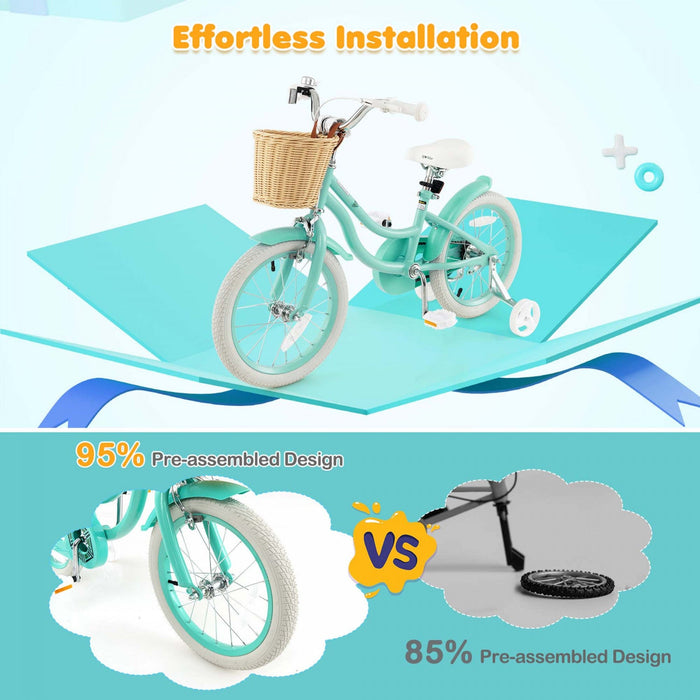 Prorider 16" Kid's Bike With Training Wheels Adjustable Handlebar Seat Handbrake Green