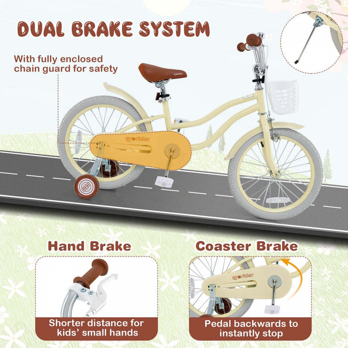Prorider 18" Kids Bike Toddler Bicycle With Training Wheel Kickstand For 4-8 Years Beige
