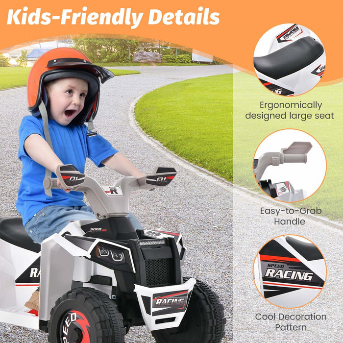 Costway Kids Ride On Atv 4 Wheeler Quad Toy Car 6v Battery Powered Motorized Toy White