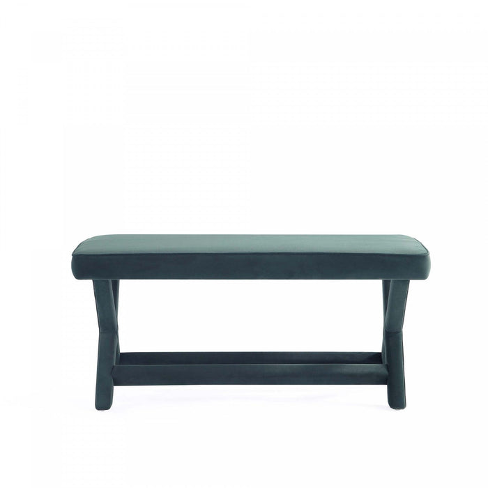 Abigail Mid-Century Modern Upholstered Velvet Accent Bench in Forest Green 