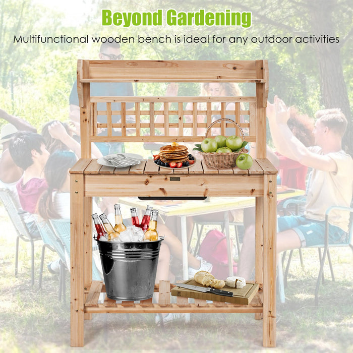 Costway Garden Potting Bench Workstation Table W/sliding Tabletop Sink Shelves